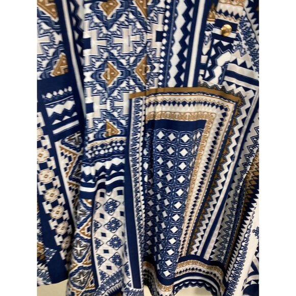SOLD💙Cocomo Top Women Size Large Blue White Geometric Blouse Stretch 3/4 Sleeves - Picture 13 of 16